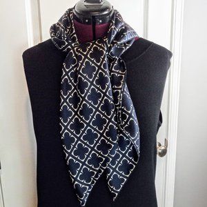 Liz Claiborne Blue and White Geometric  Silk Scarf
